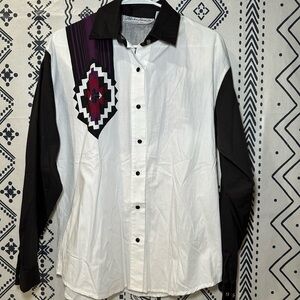 Vintage 90s Adobe Rose Western Aztec Flip Cuff Button Down Shirt Womens Medium‎